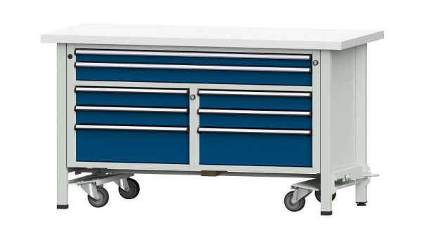 Etablis ANKE Etabli Box, modèle 259 V, 1500 x 700 x 840 mm, RAL 7035/5010, KSP 40 mm, avec dispositif mobile abaissable, 304.226