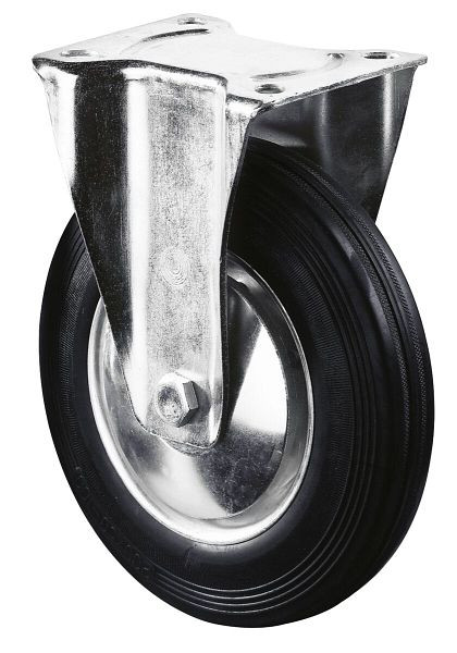 Rouleau de transport BS rollers, rouleau fixe, largeur de roue 50 mm, roue Ø 200 mm, capacité de charge 205 kg, caoutchouc noir, jante en acier, roulement à rouleaux, plaque, L410.B55.201