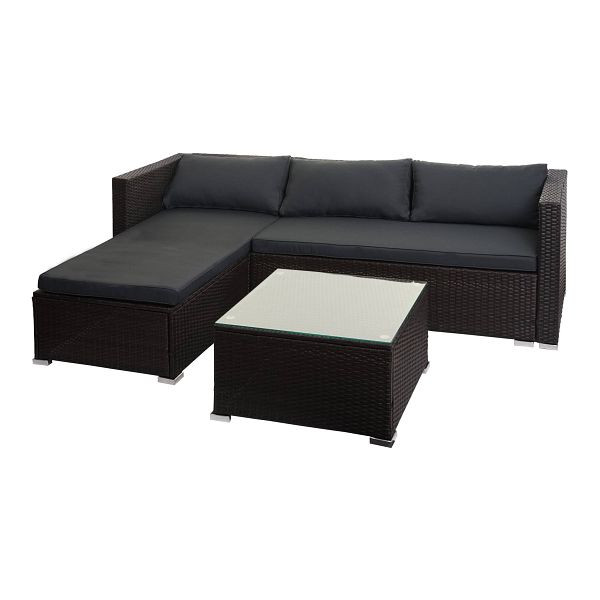 Ensemble en rotin synthétique Mendler HWC-F57, ensemble de canapés pour balcon/jardin/salon, marron, coussins gris foncé sans coussins décoratifs, 76129+76130