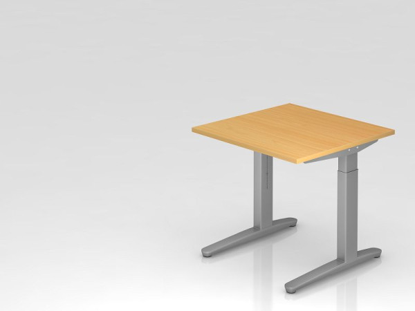 Bureau Hammerbacher pied C 80x80cm hêtre/argent, coulisses en aluminium argent (similaire à RAL 9006), VXB08/6/SS
