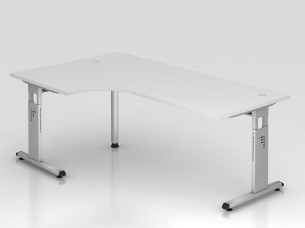 Table d'angle Hammerbacher pied C 200x120cm 90° blanc/argent, forme d'angle 90°, peut être montée à gauche ou à droite, hauteur de travail 65-85 cm, VOS82/W/S
