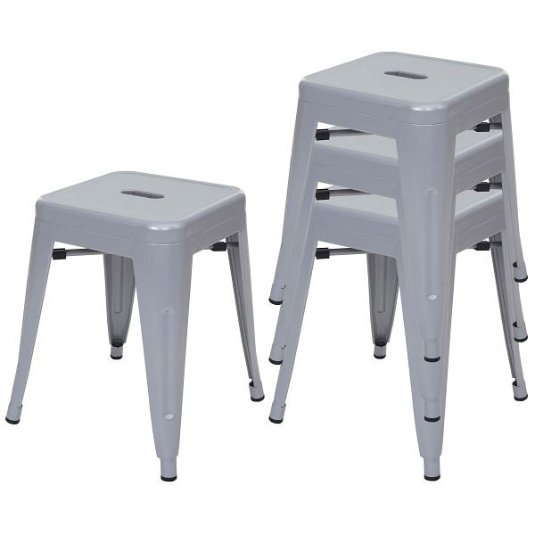 Mendler Lot de 4 tabourets HWC-A73, tabouret en métal, design industriel en métal empilable, gris, 70789