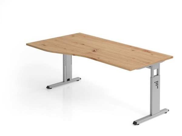 Bureau Hammerbacher OS18, 180 x 100/80 cm, plateau : chêne noueux, épaisseur 25 mm, pied en C argenté (similaire à RAL 9006), hauteur de travail 65-85 cm, VOS18/R/S