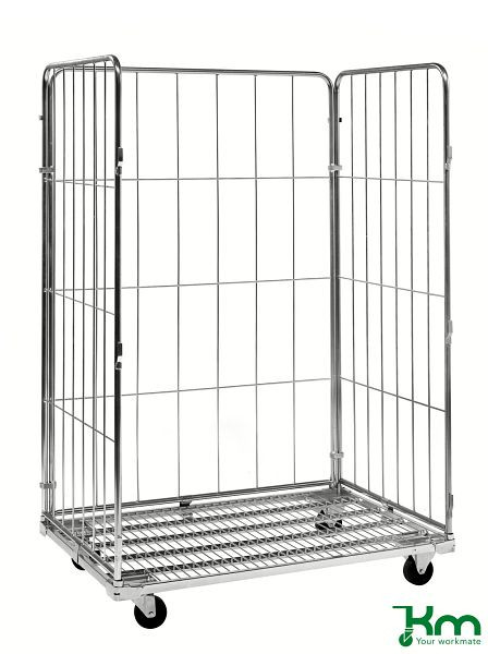 Conteneur mobile Kongamek 3 côtés, 1200 x 800 x 1800 mm, galvanisé, 2 roulettes fixes 2 roulettes pivotantes, KM120801803