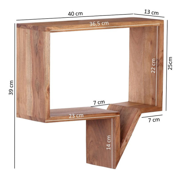 Wohnling set de 2 étagères murales MUMBAI en bois massif d'acacia style maison de campagne, bois véritable, produit naturel, WL1.530