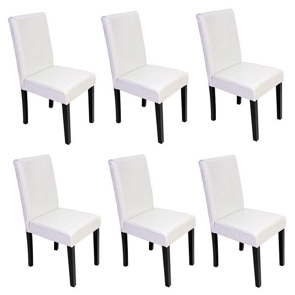 Ensemble de 6 chaises de salle à manger Mendler, chaises de cuisine, Littau, similicuir, blanc, pieds foncés, 31521+28653