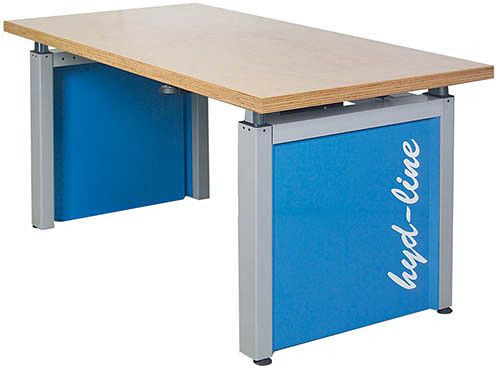 Bedrunka+Hirth Hydline avec plan de travail en hêtre multiplex 50 mm, réglage par manivelle, dimensions en mm (LxP) : 1500 x 750, 03.15.50HV