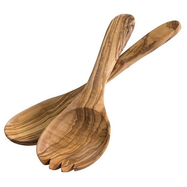Couverts à salade APS, lot de 2 -OLIVE-, chacun 9,5 x 8,5 cm, manche : 17 cm, bois d'olivier, 00841