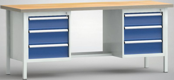 Etabli standard KLW, 2000 x 700 x 840 mm, avec plateau multiplex en hêtre, WS202N-2000M40-E2002