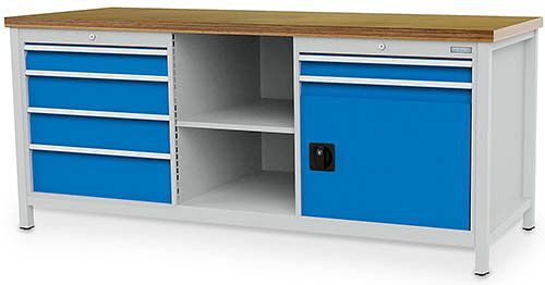 Établi à caissons Bedrunka+Hirth série 2000 R24-24, 1x100, 2x150, 1x200, 2x75, tiroir à extension totale 100%, 2000 x 750 x 959 mm, 03.20.03V9