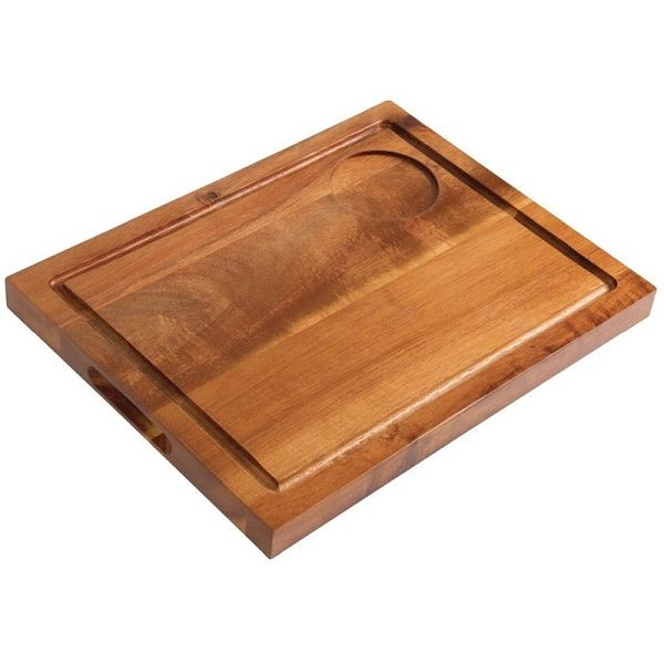 OLYMPIA planche à steak en bois d'acacia avec évidement 31 x 24cm, DP139