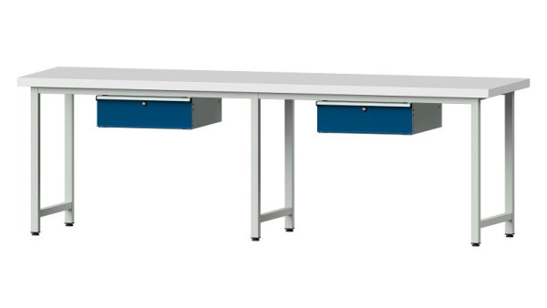 Bancs de travail ANKE table de travail, modèle 193, 2800 x 800 x 900 mm, RAL 7035/5010, KSP 50 mm, 401.471