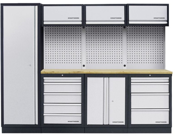 Kraftwerk MOBILIO Système d'armoires d'atelier à 4 éléments, avec paroi carrée perforée, 3964B