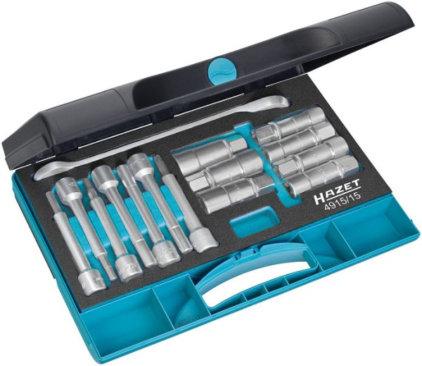 Jeu d'outils pour amortisseurs Hazet, carré 12,5 mm (1/2 pouce), profil TORX® interne, profil hexagonal interne, profil à goupille creuse, 4915/15