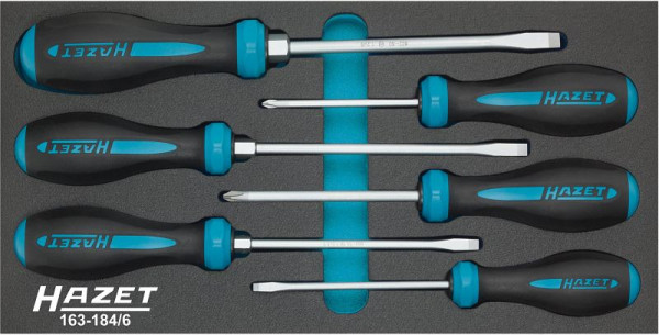 Jeu de tournevis Hazet HEXAnamic®, profil cruciforme PH, profil fendu, 0,8 x 4 - 1,2 x 8, PH1 - PH2, nombre d'outils : 6, 163-184/6