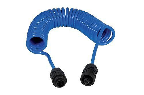 Câble spiralé d'échange DENIOS 10 m, 2 fils, bleu, 2 x raccord rapide, 207-323