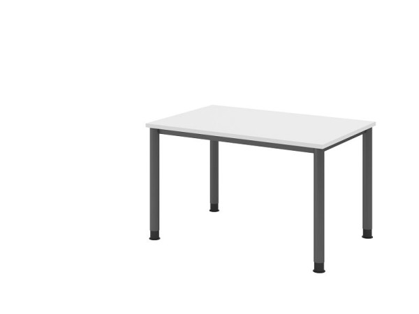 Bureau Hammerbacher HS12, 120 x 80 cm, plateau : blanc, épaisseur 25 mm, structure à 4 pieds en graphite, hauteur de travail 68,5-81 cm, VHS12/W/G