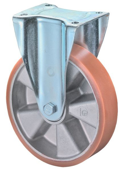 Roulette robuste BS Wheels, roulette fixe, largeur de roue 50 mm, Ø roue 200 mm, 600 kg, polyuréthane coulé 95 Shore A, aluminium, roulement à billes, N110.B90.203
