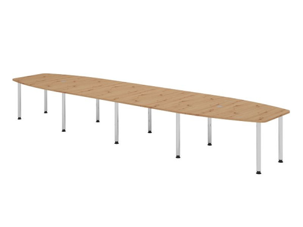 Table de conférence Hammerbacher KT52C, 520 x 130 cm, plateau : chêne noueux, épaisseur 25 mm, cadre de dix pieds chromé, tube rond 6 cm, hauteur de travail 72-74 cm, VKT52C/R/C