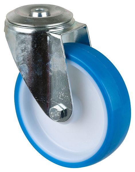 Rouleau de transport BS rollers, largeur 35 mm, Ø150 mm, jusqu'à 150 kg, bande de roulement polyuréthane bleu, corps de roue en plastique, roulement à rouleaux, L101.B36.150