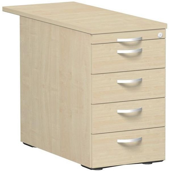 conteneur debout geramöbel avec 4 tiroirs en métal et plaque de recouvrement de 1000 mm, guide de tiroir à rouleaux en métal, 438x1000x720, érable/érable/érable, N-0310SF4-AAA