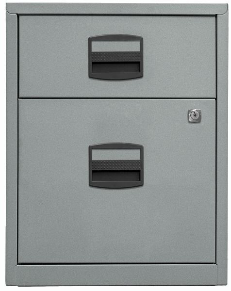 Armoire latérale mobile Bisley PFA, 1 tiroir universel, 1 tiroir HR, argent, PFAM1S1F355