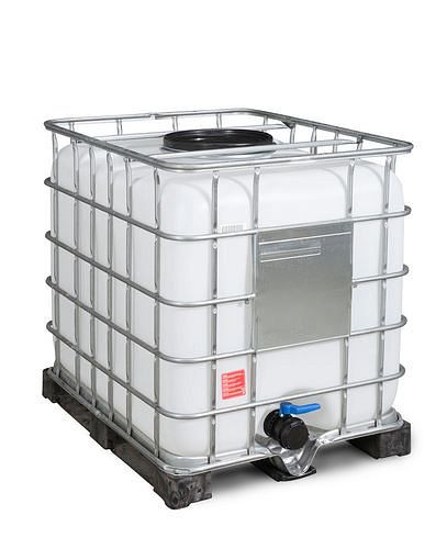 Conteneur DENIOS Recobulk IBC, palette PE, 1000 l, ouverture NW400, sortie NW80, 266-182
