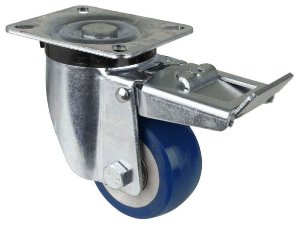 Roulettes BS roulette de transport roulette pivotante avec frein, roue polyuréthane jante aluminium 83 Shore, roulement à billes, platine, diamètre : 80 mm, L420.B92.080