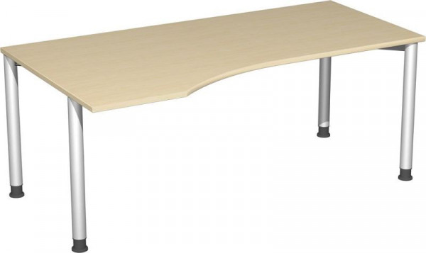 Bureau PC geramöbel gauche, réglable en hauteur, 1800x1000x680-800, hêtre/argent, S-555306-BS