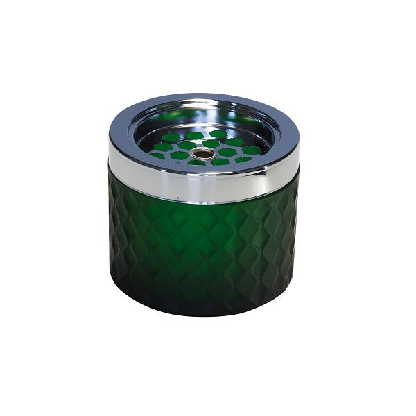 Cendrier à vent APS, Ø 9,5 cm, hauteur : 8 cm, verre, vert foncé mat, dépoli, métal chromé, avec fermeture à baïonnette, 00562