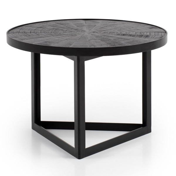 Wohnling Table Basse 58x58x40 cm Bois Massif de Manguier/Métal Noir Table de Canapé Ronde, Table de Salon Design Industriel, WL6.790