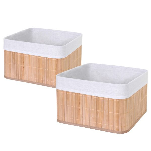 Mendler lot de 2 paniers de rangement HWC-C21, panier boîte de rangement boîte de commande boîte de tri étagère panier, bambou, couleur naturelle, 2x61222