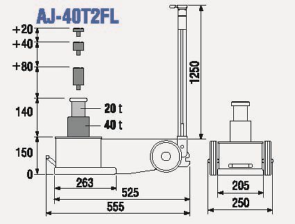 Cric hydraulique pneumatique TDL 2 étages, capacité de charge : 40 t, hauteur : 15 cm, AJ-40T2FL