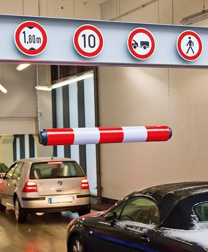 Limiteur de hauteur DENIOS, réfléchissant, rouge/blanc, avec suspension, 271666