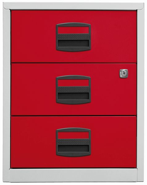 armoire latérale mobile PFA, 3 tiroirs universels, corps gris clair, façades rouge cardinal, PFAM3S506