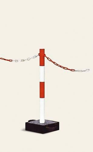 Support d'avertissement de chaîne lourde DENIOS, rouge/blanc, plateau de base avec poignée de transport, H 1000 mm, 180-251