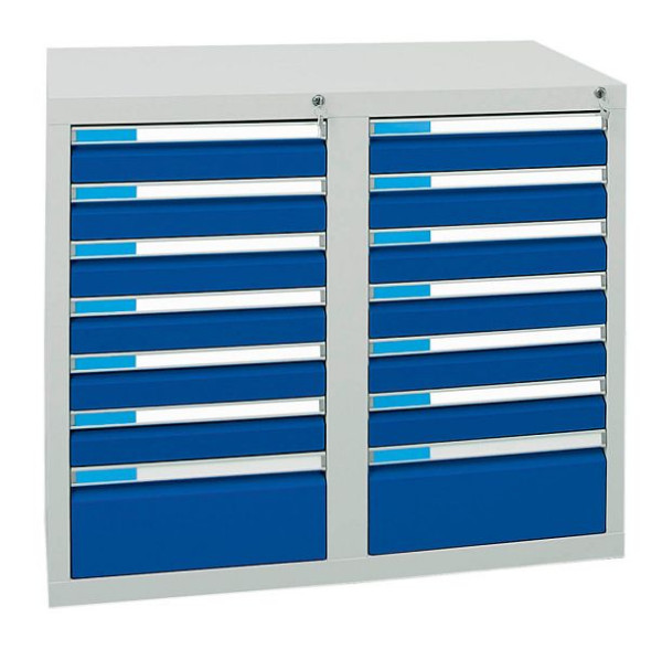 armoire à tiroirs émoussés série ESTA, RAL 7035/5010, 14 tiroirs (12x100, 2x200 mm), 7602274