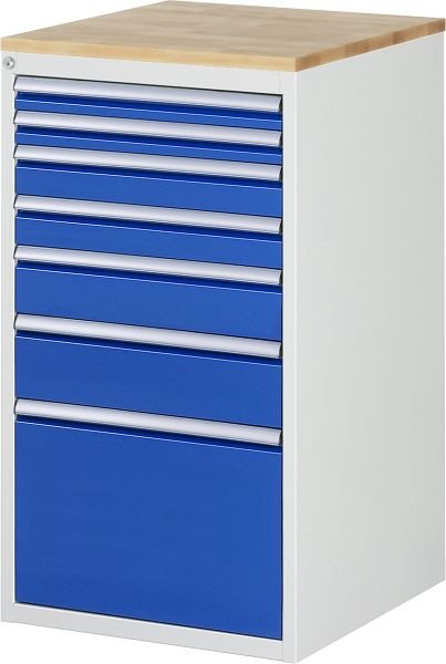 Armoire à tiroirs RAU série 7000, L580xP650xH1035mm, tiroirs : 2xH60, 2xH90, 1xH120, 1xH150, 1xH360mm, plan de travail en hêtre massif, 03-L7.9A-B.11