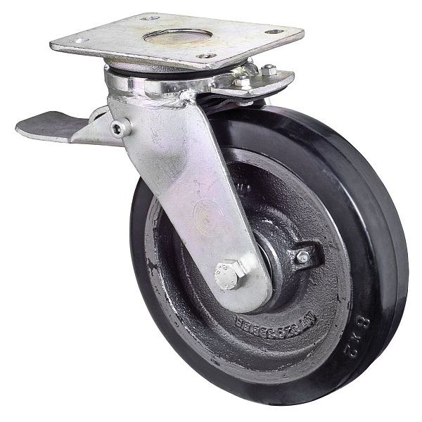 BS Rolls Roulette robuste avec roue/frein, largeur 50 mm, Ø200 mm, jusqu'à 450 kg, bandages élastiques noirs, corps de roue en fonte, roulements à billes, RR120.B81.200