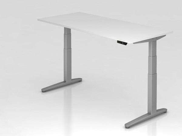 Bureau assis-debout électrique Hammerbacher 180x80cm blanc/argent, forme rectangulaire, VXBHM19/W/SS