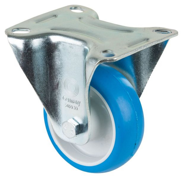 Rouleau de transport BS rollers, rouleau fixe, largeur de roue 28 mm, roue Ø 80 mm, capacité de charge 125 kg, polyuréthane bleu, plastique, lot de 2, L410.B36.080