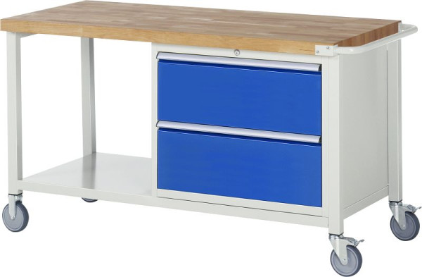Établi mobile RAU 8000 - modèle 8255, L1250 x P700 x H880 mm, conteneur de sous-structure à droite, L770 x P650 x H620 mm, 05-8255A6-157B4S.11