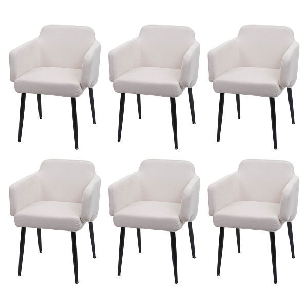 Mendler HWC-L13 ensemble de 6 chaises de salle à manger, chaises de cuisine rembourrées avec accoudoirs, tissu/tissu métallique, blanc crème, 6x98075