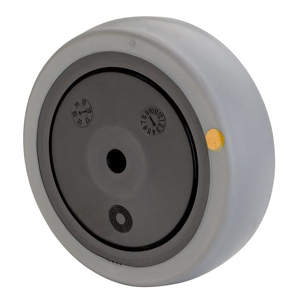 Roues en caoutchouc BS Wheels antistatiques, largeur de roue 28 mm, Ø de roue 100 mm, capacité de charge 70 kg, bande de roulement en caoutchouc gris, roulements à billes, lot de 2, A89.100