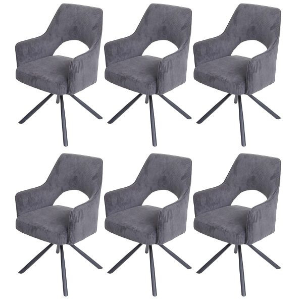 Mendler HWC-K30 ensemble de 6 chaises de salle à manger, chaises de cuisine, position automatique pivotante, tissu/textile, velours côtelé, 6x89723