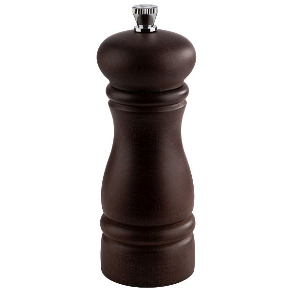Moulin à poivre APS, Ø 5,5 x 15,5 cm, bois de hêtre, foncé, broyeur en céramique, degré de mouture réglable en continu, arbre en acier inoxydable, 40571