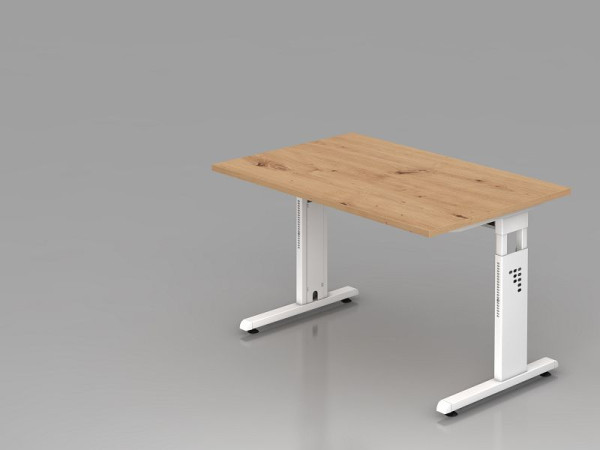 Bureau Hammerbacher OS12, 120 x 80 cm, plateau : chêne noueux, épaisseur 25 mm, chant ABS 2 mm, forme rectangulaire, blanc, VOS12/R/W