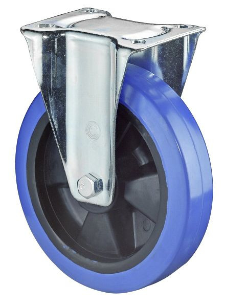 Rouleau de transport BS rollers, largeur de roue 45 mm, roue Ø 125 mm, capacité de charge 140 kg, pneus élastiques bleus, corps de roue en plastique, roulement à rouleaux, LS410.B61.125
