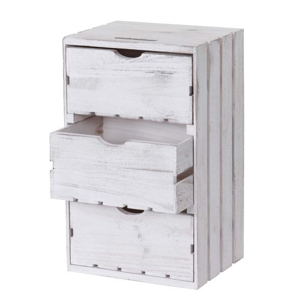 Commode Mendler HWC-C62, commode boîte en bois, look shabby vintage 3 tiroirs 53x32x26cm, blanc, 61518