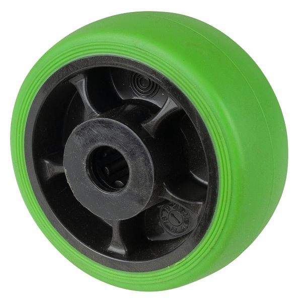 Roue en caoutchouc thermoplastique BS rollers, jante noire, roulement à rouleaux vert, diamètre de roue : 80 mm, lot de 8, B44.081.F004